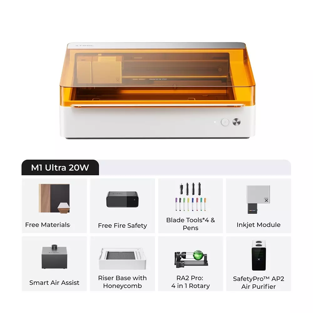 XTOOL Laser Cutter, Blade Cutter, Inkjet Printer & Engraver 400 mm/s Max. Working Speed and 200 W Input Power