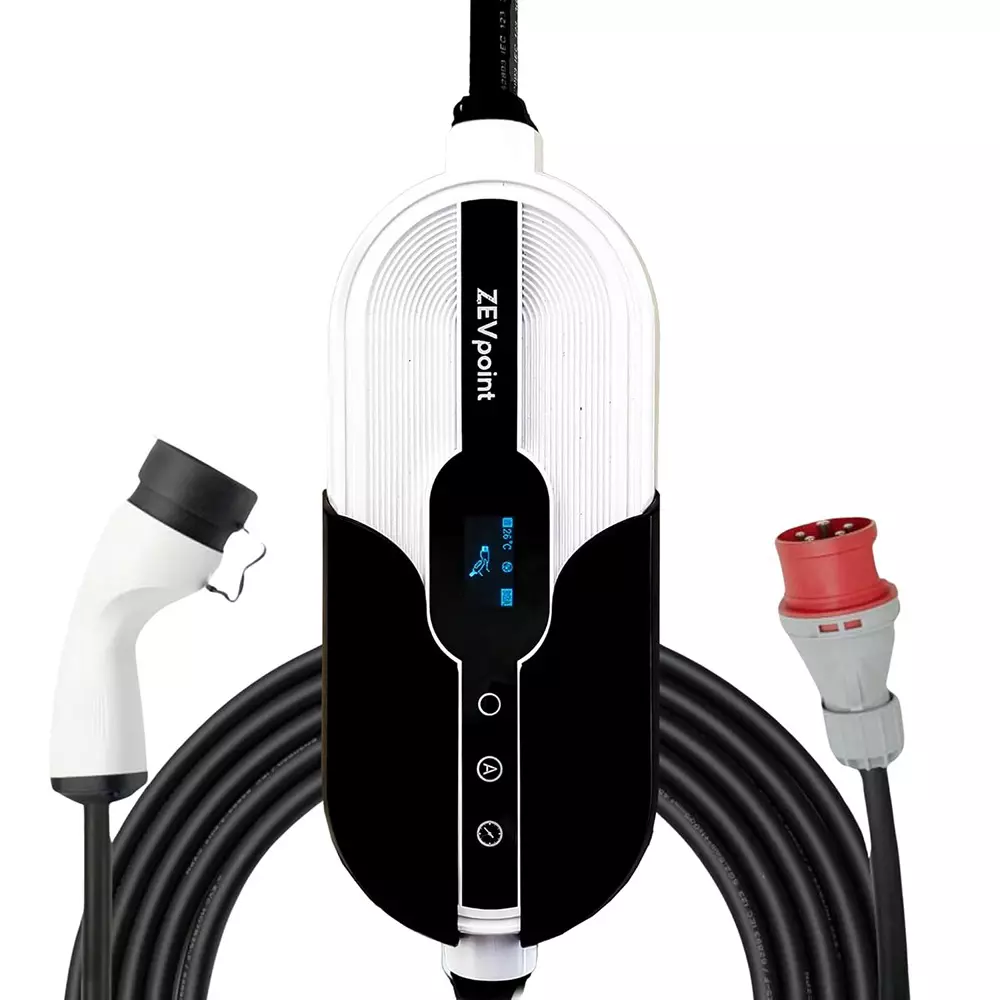 Zevpoint TPU Portable Smart EV Charger Kit With App 3 Phase 5 Pin 6 m Length 11 Kw Power Black & White, ZPAC-14