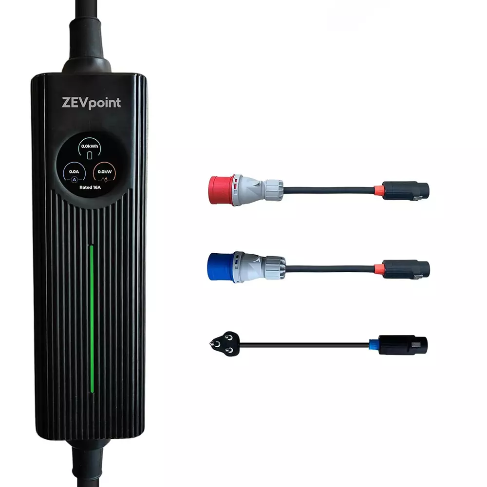 Zevpoint Spyder All In One Portable Smart EV Charger Kit With App 16 Kw Power Touch Screen Charcoal Black, ZPAC01-AIO