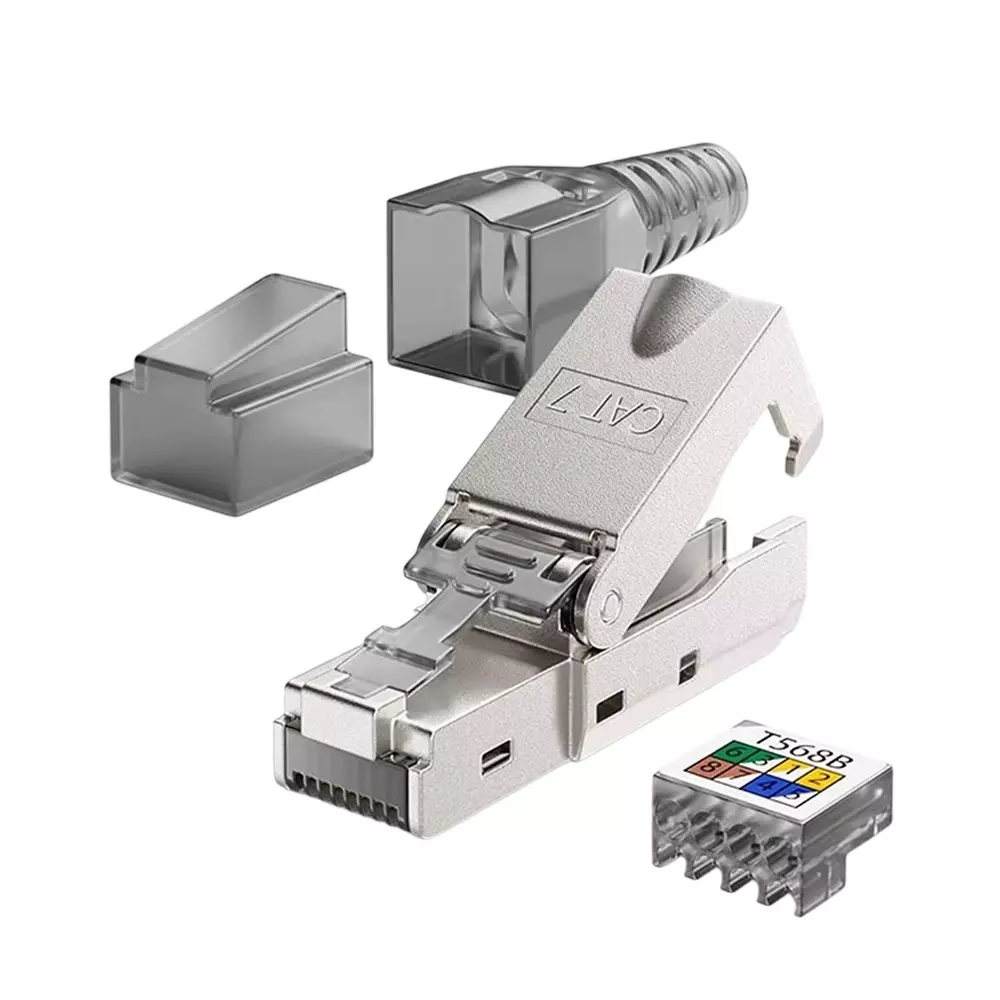 amiciTools RJ45 CAT7 Reusable Ethernet Termination Plug Shielded Zinc Alloy Tool-Free 22–23 AWG, 10 Gbps Network Plug