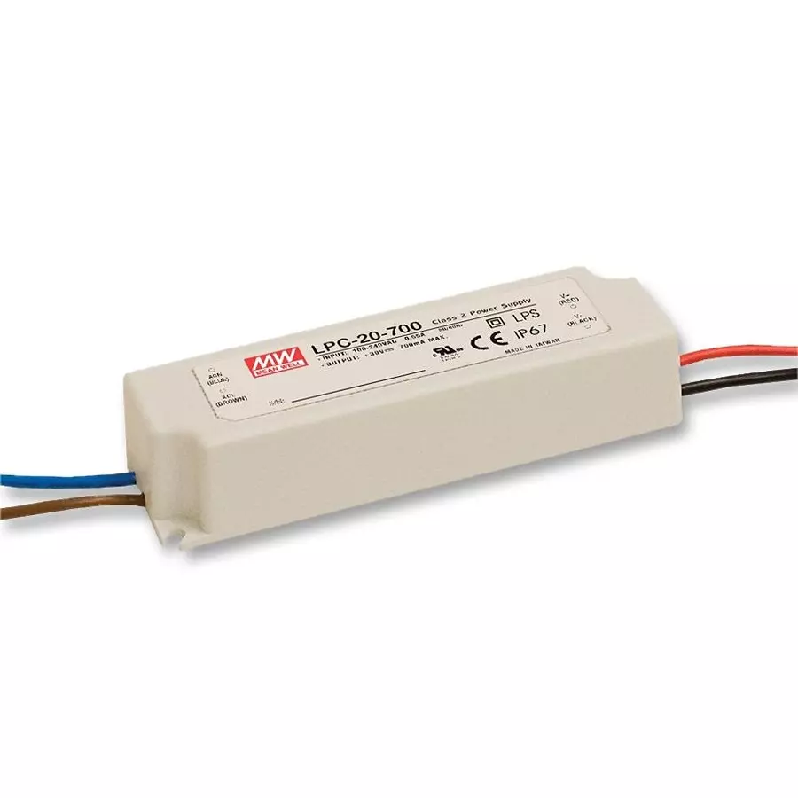 Mean Well LED DRIVER, AC-DC, CC, 0.7A, 30V, LPC-20-700