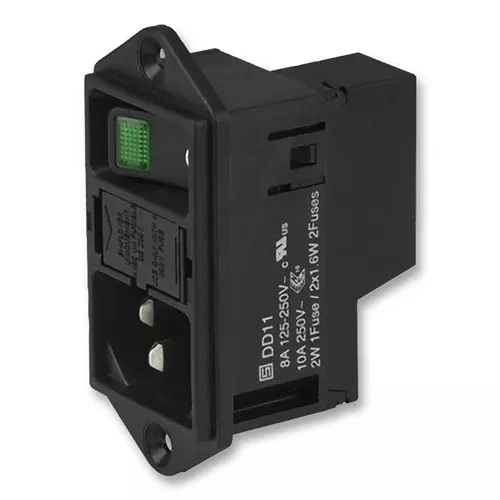 SCHURTER Inlet, Iec, 2P Switch, W/Out Fuse Drawer, DD11.0121.1111