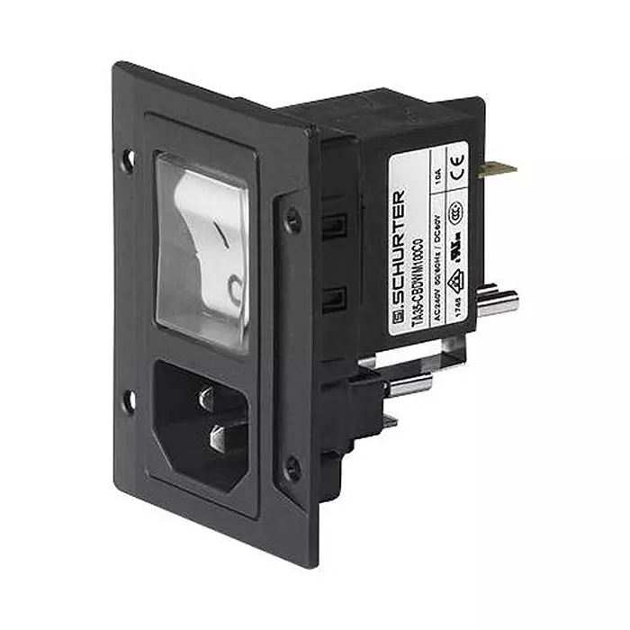 SCHURTER Power Entry Conn, Plug, 10A, 250Vac, 3-108-454