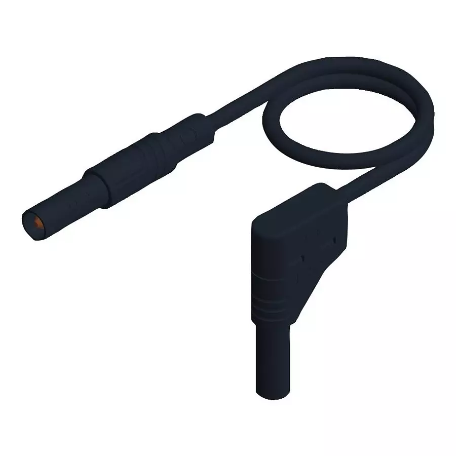 HIRSCHMANN TEST LEAD, 4MM BANANA PLUG-R/A PLUG, BLK, 934081100