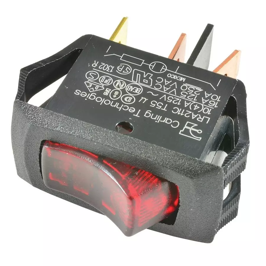 CARLING TECHNOLOGIES SWITCH, ROCKER, SPST, 16A, 250V, RED, LRA211-CR-B/125N