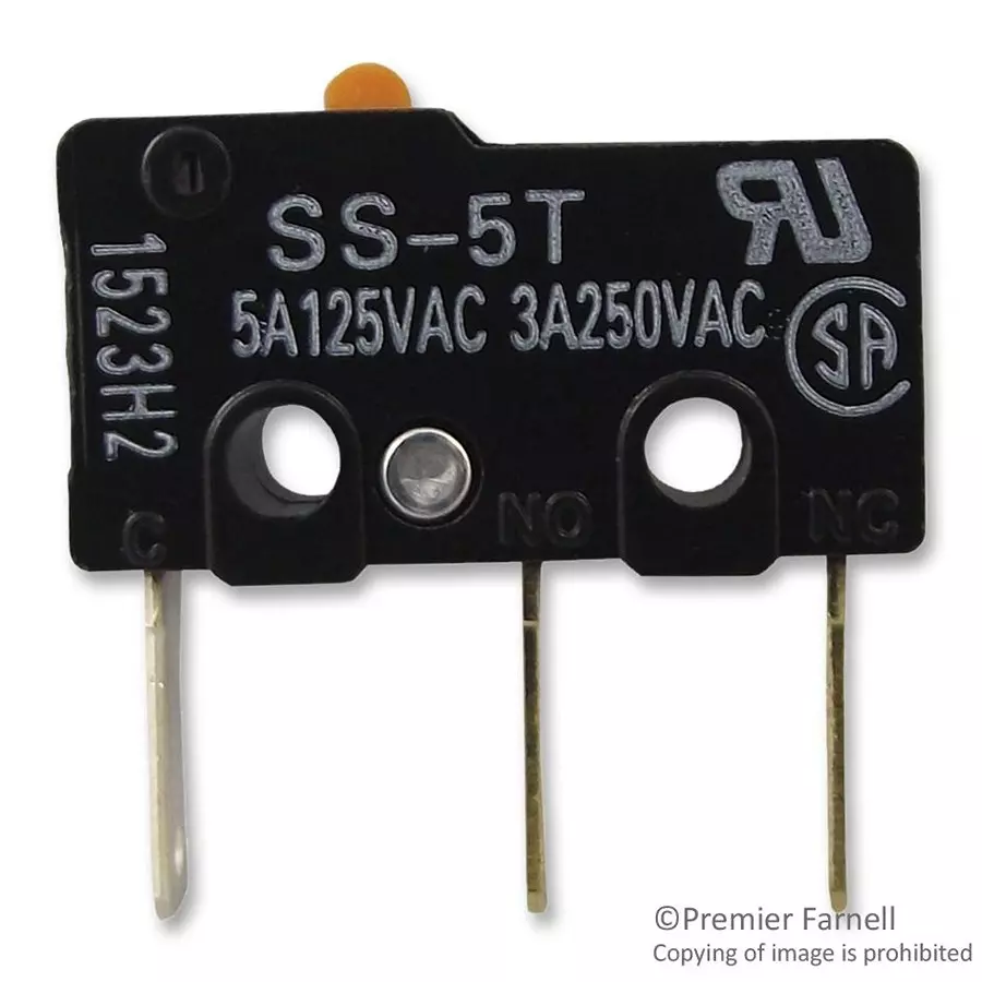 OMRON MICROSWITCH, SPDT, PIN, 125VAC, 5A, SS-5T