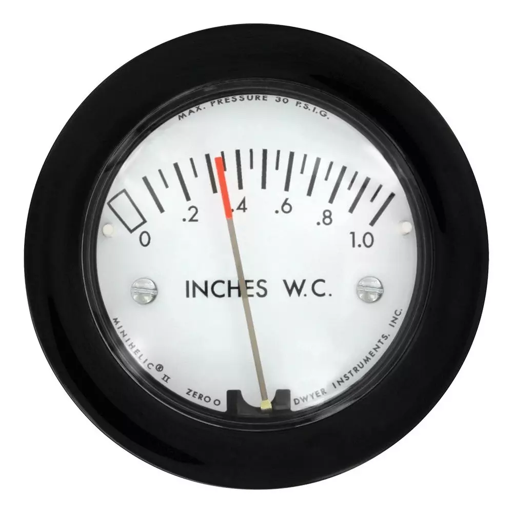 DWYER Pressure Gauge, 0.5Inch-H2O, 48.9Deg C, 2-5000-0.