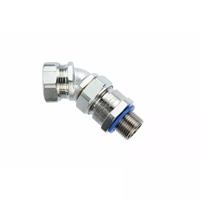 Flexicon 45° Elbow Conduit Fitting 20mm Nominal Size M20 Brass Silver IP66 IP67 IP68 Rating, LTP20-M20-EXD-45