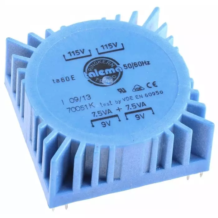 Nuvotem Talema Toroidal Transformer 115 V AC 230 V AC 2 x 9V AC 15VA 2 Output, 70051K