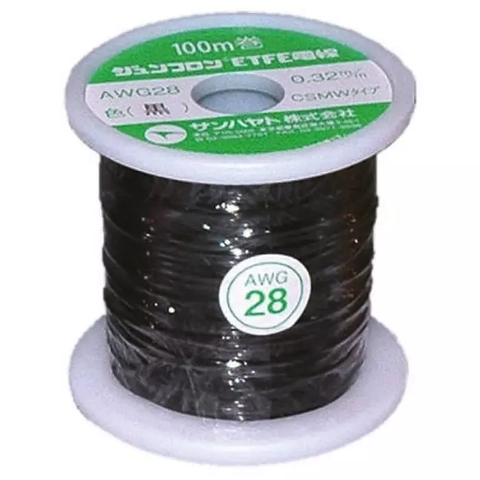 Sunhayato JUNFLON Series Hook Up Wire 100 m Black 0.08 mm² 28 AWG ETFE Insulation, AWG28-100-K