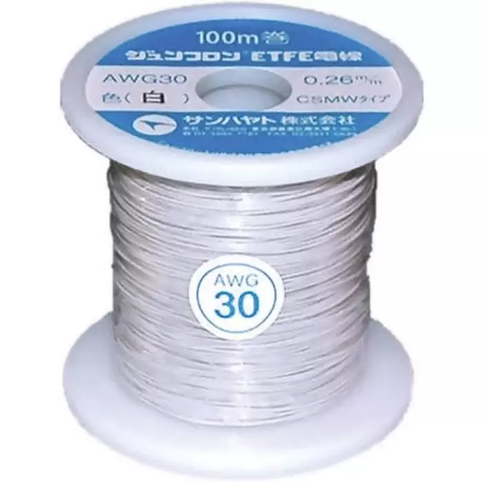 Sunhayato JUNFLON Series Hook Up Wire 100 m White 0.05 mm² 30 AWG ETFE Insulation, AWG30-100-W