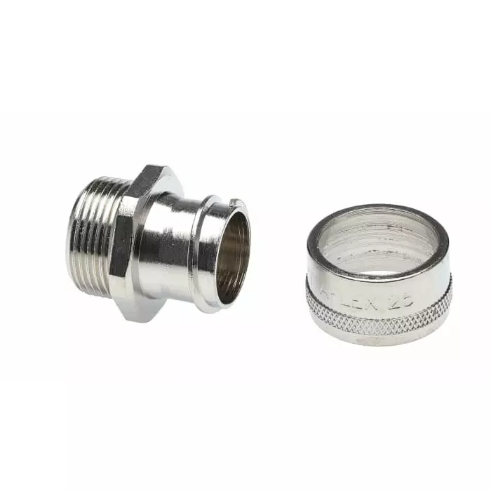 Adaptaflex Straight Conduit Fitting 25mm Nominal Size M25 Brass Silver IP40 Rating, 7TCA296010R0098S25/M25/A (Pack of 10 Pcs)