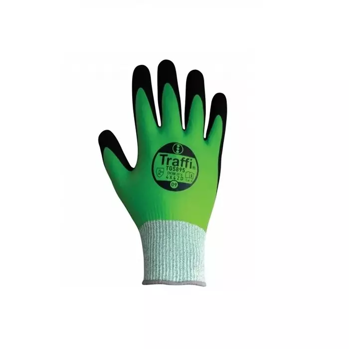 Traffi Construction Work Gloves Nitrile Coating Green with Polyester Liner Size 9, A-TG5895-GR-9