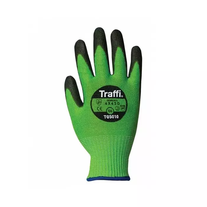 Traffi Work Gloves Black & Green Elastane Glass Fibre HPPE Nylon Polyester Cut Resistant Size 11, TG5010 : A-TG5010-GR-11 (1 Pair)