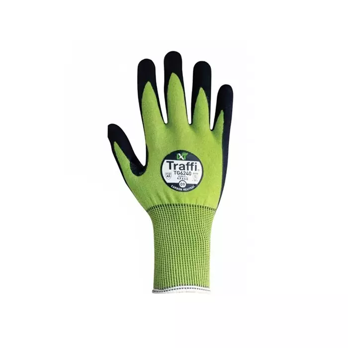 Traffi Work Gloves Black & Green Elastane Glass Fibre HPPE Nylon Polyester Steel Cut Resistant Size 7, TG6240 : A-TG6240-GR-7 (1 Pair)