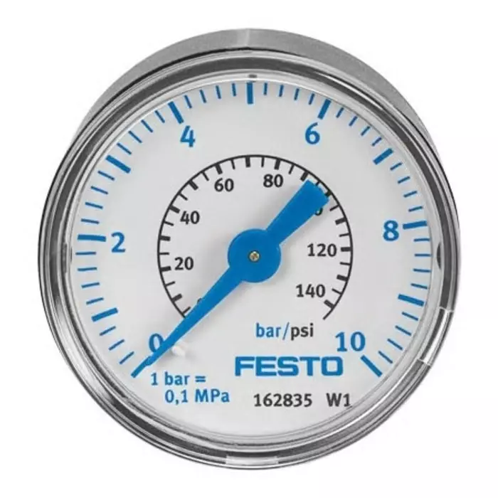 FESTO Analogue Bourdon Tube Pressure Gauge G 1/4 10 Bar Inline 50 mm Outside Diameter, MA-50-10-1/4