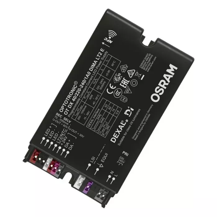 OSRAM LEDVANCE Dimmable LED Driver 15-56V Output 40W Output 1.05A Output Constant Current Dimmable, OT-DX-40/220-240/1A0-DIMA-LT2-E