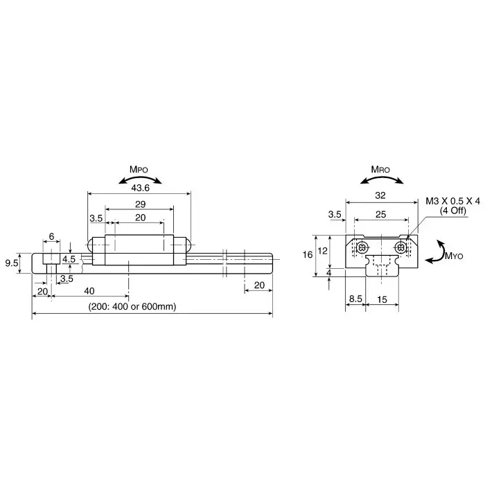 NSK Linear Guide Carriage LU 5550N Dynamic Load 15mm Rail Width, LAU15AL