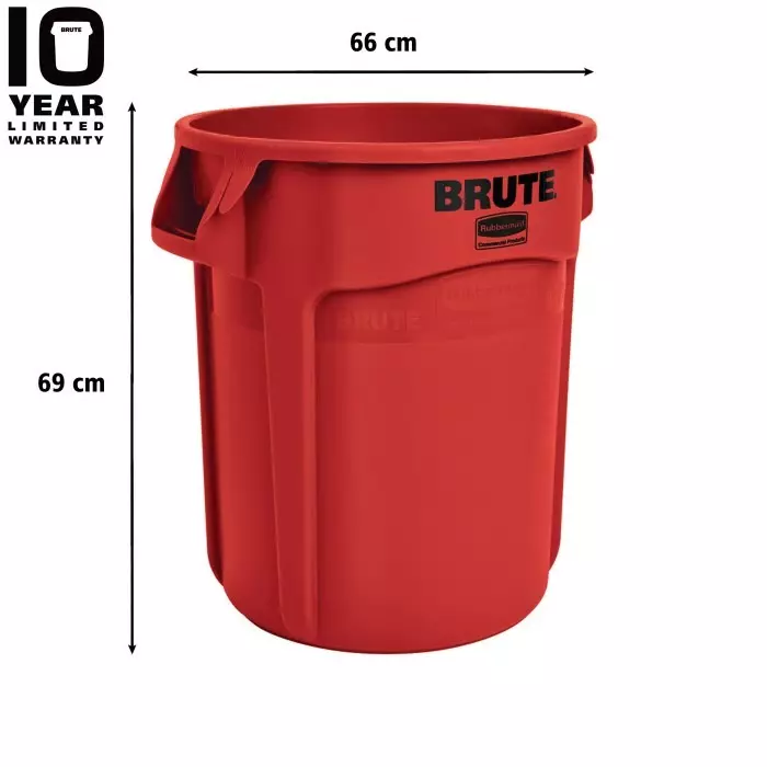 RUBBERMAID Brute 121L Red PE Waste Bin, FG263200RED