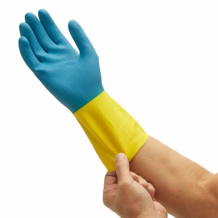 Kimberly-Clark G80 Blue Latex Chemical Resistant Gloves Size 10 Latex Neoprene Coating, 38744