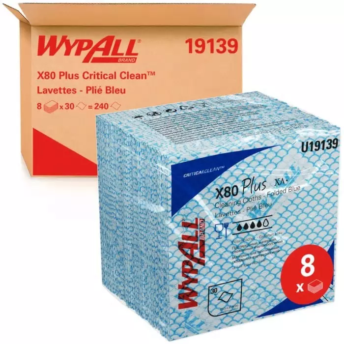 Kimberly Clark WypAll X80 Plus Critical Clean 19139 Blue Cloths for Industrial Cleaning Dry Use, 19139