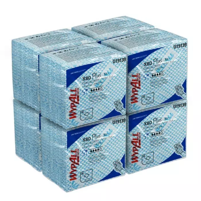 Kimberly Clark WypAll X80 Plus Critical Clean 19139 Blue Cloths for Industrial Cleaning Dry Use, 19139