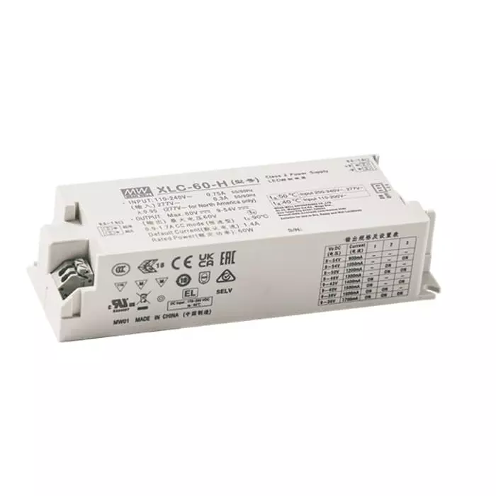 MEAN WELL LED Driver Power Supply 9-54V Output 60W Output 0.9-1.7A Output Constant Power Dimmable, XLC-60-H-BN