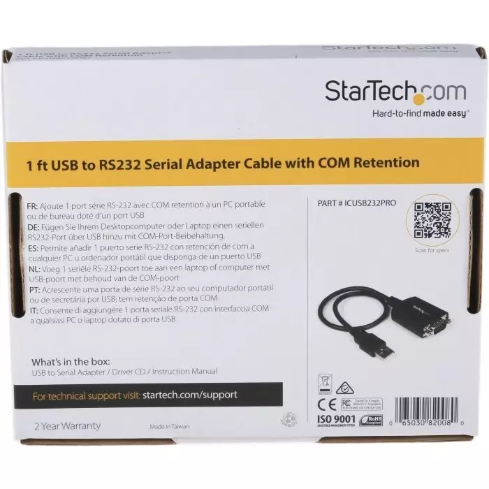 StarTech.com RS232 USB A Male to D-sub 9 Pin Male Interface Converter, ICUSB232PRO