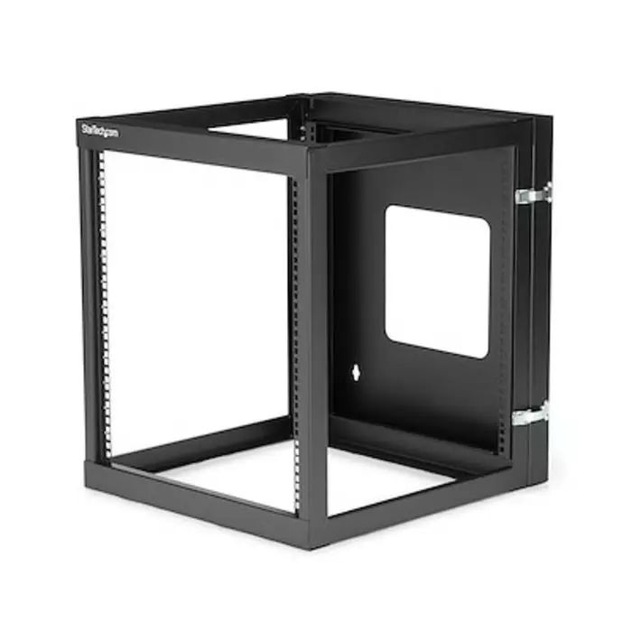 StarTech.com Black 12U Steel Server Rack with 4-Post Wall Mount Frame, RK1219WALLOH