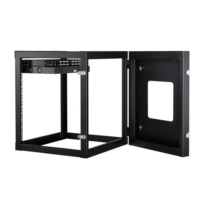 StarTech.com Black 12U Steel Server Rack with 4-Post Wall Mount Frame, RK1219WALLOH