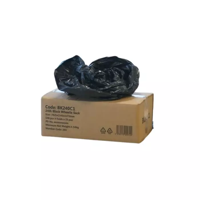 Cromwell Polythene Black Polythene Bin Liner 240L Capacity 100 per Pac kAge, BK240C1 (Pack of 100)