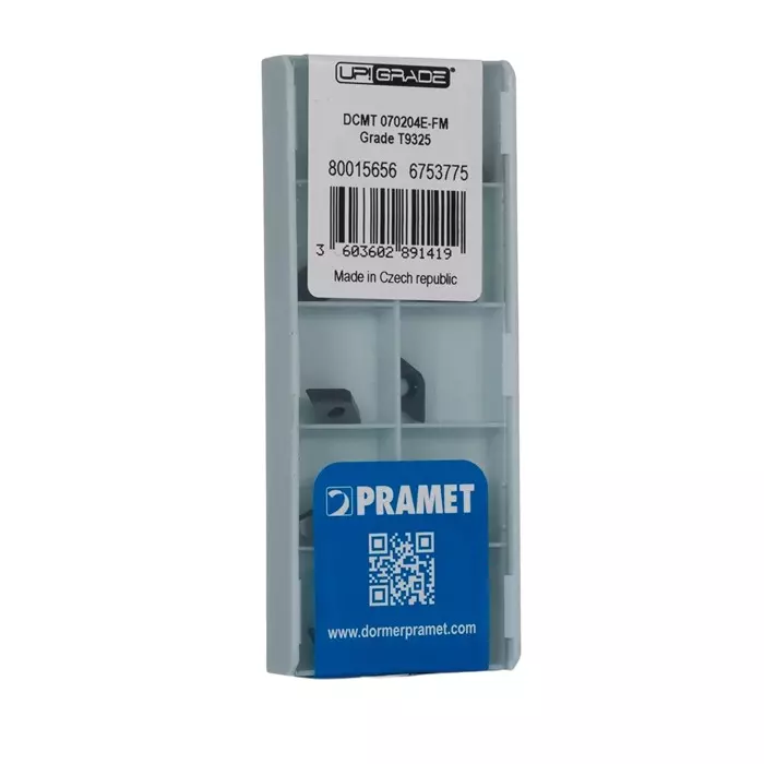 DORMER PRAMET DCMT Series Lathe Insert for SDNCN EXT 2.38 mm Height 93° Approach 7.8 mm Length, DCMT 070204E-FM:T9325 (Pack of 10)