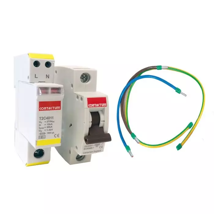Contactum T2C RCD 32 Amp Current Rating, DIN Rail Mount, 250V Rated Voltage, Type C, T2C4011KIT