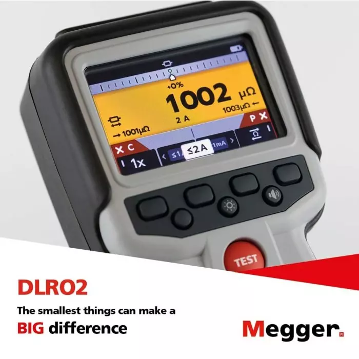 Megger DLRO2 Handheld Ohmmeter, 2000 Ω Max, 100 mΩ Resolution, Low Resistance, 1012-280