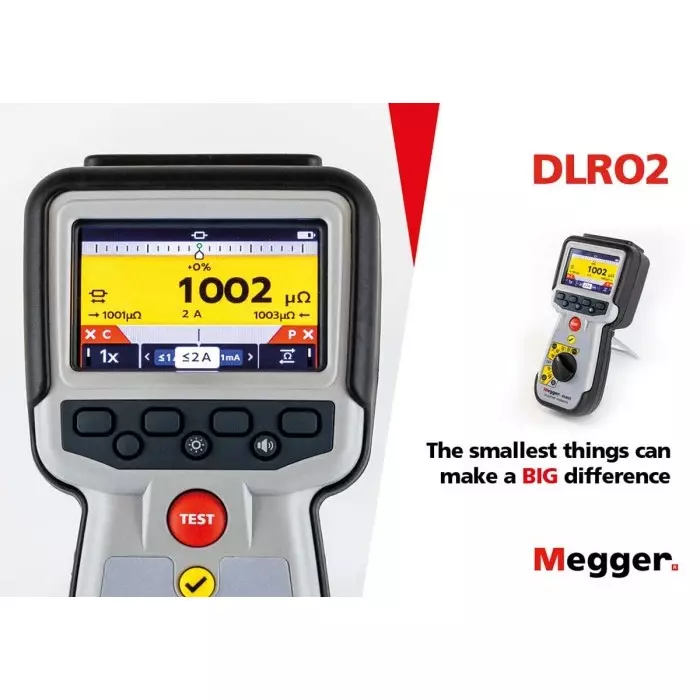 Megger DLRO2 Handheld Ohmmeter, 2000 Ω Max, 100 mΩ Resolution, Low Resistance, 1012-280