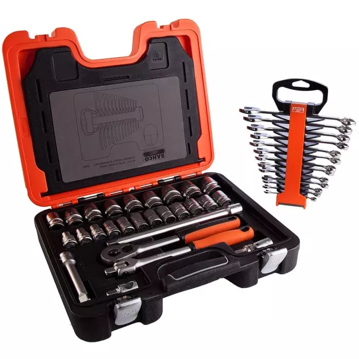 Bahco Standard Socket/Spanner Set Metric 1/2 inch with Ratchet 6 Point, S400 (Set of 40 Pcs)
