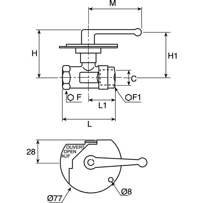 Legris Brass 2 Way Ball Valve Threaded BSPP 1/2 inch 40 Bar Operating Pressure, 0432 13 21