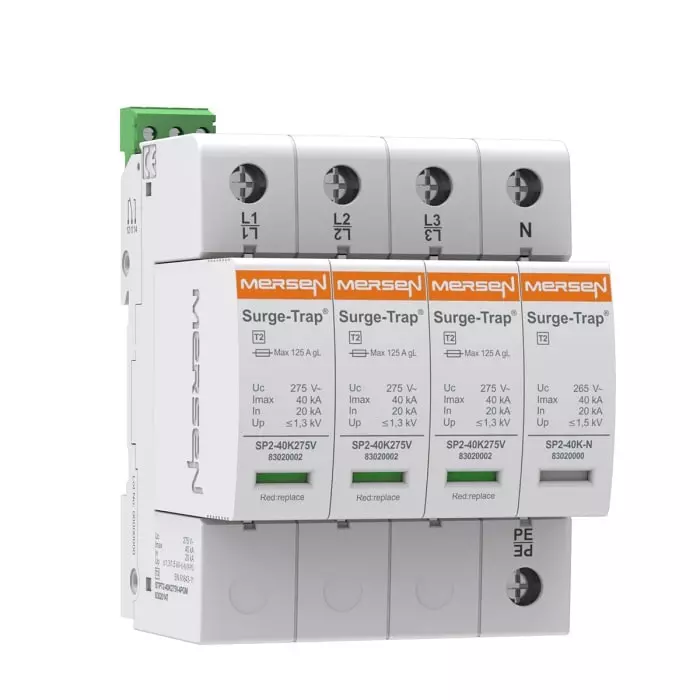 Mersen Surge Protector 40 kA 275 V AC DIN Rail Mount, 83020147 - STPT2-40K275V-4PGM