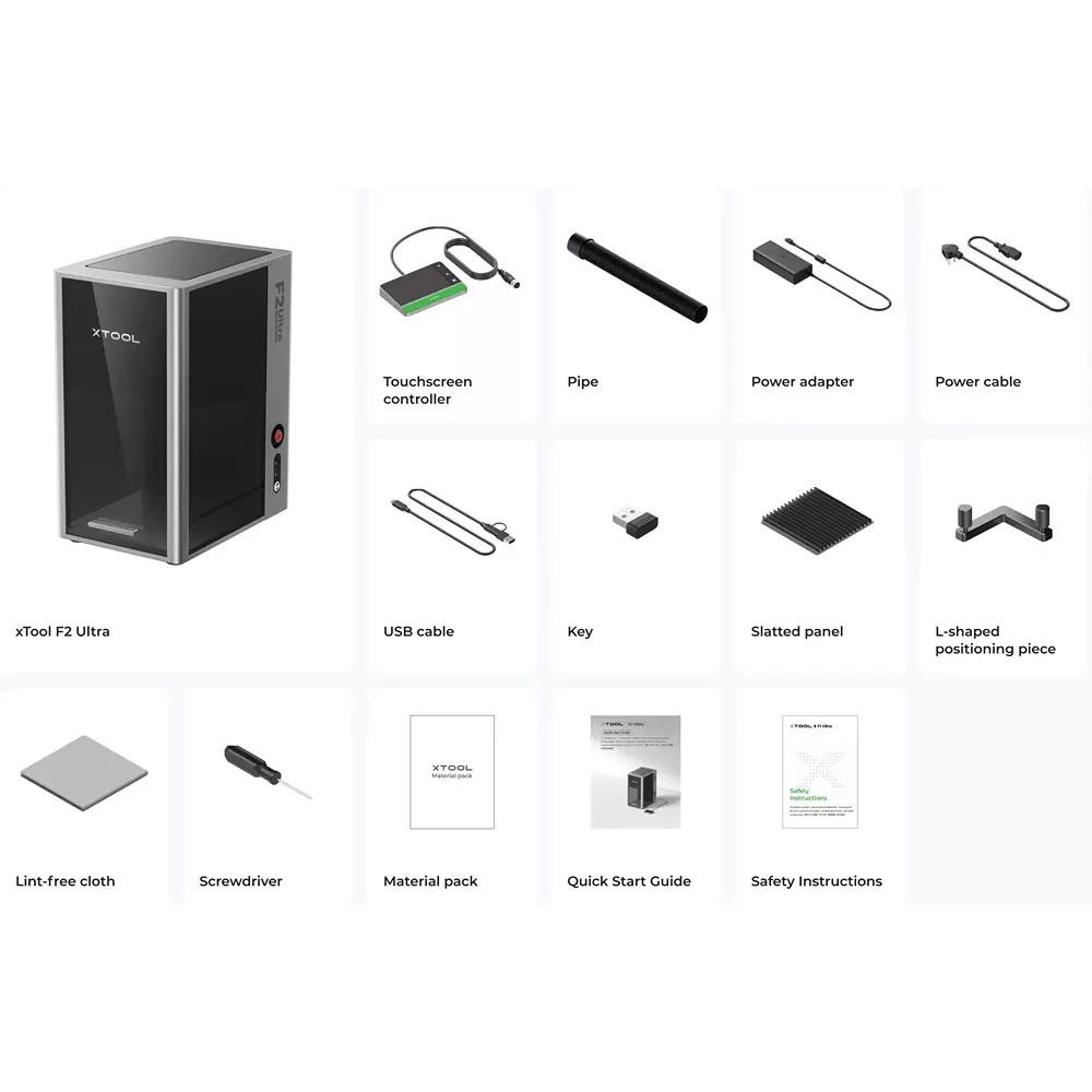 XTOOL F2 Ultra Dual Laser Engraving Machine Deluxe Bundle 15000 mm/s Max. Working Speed and 150 mm Processing Height