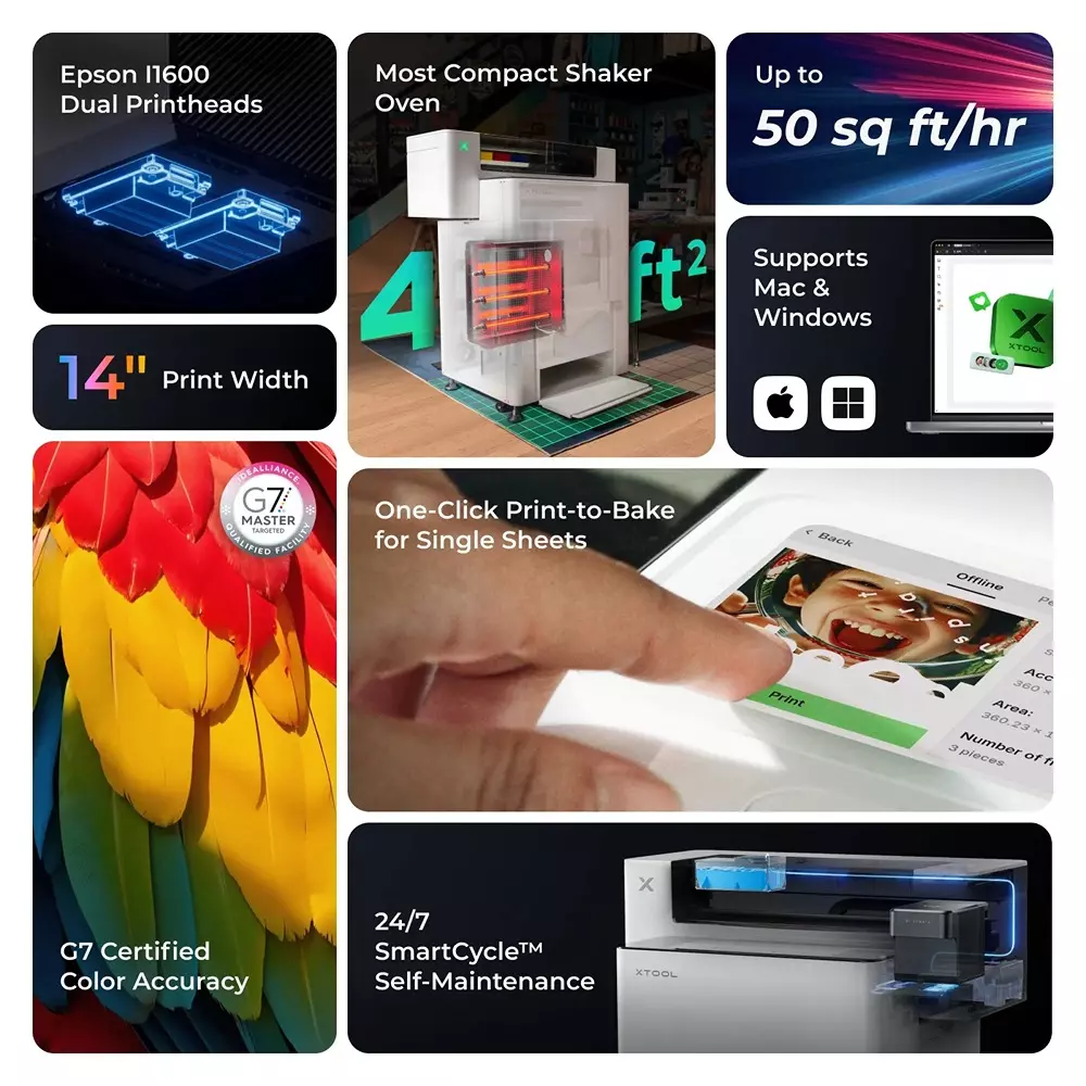 XTOOL Apparel Printer Versatile Bundle 15–30°C Operating Temperature and 356 mm Print Width