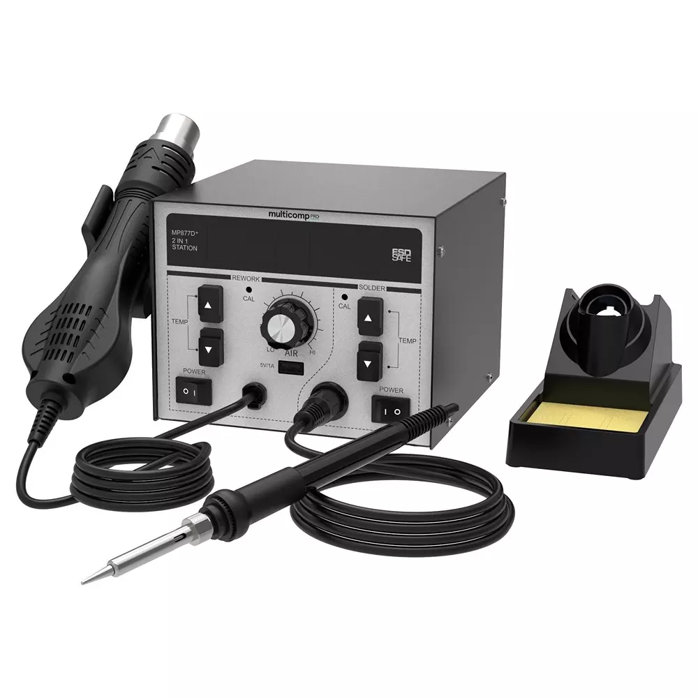 MULTICOMP PRO Hot Air Rework Station 230 V AC Supply Voltage VAC with Soldering Kit Contents EU Plug Type, MP877D+ EU