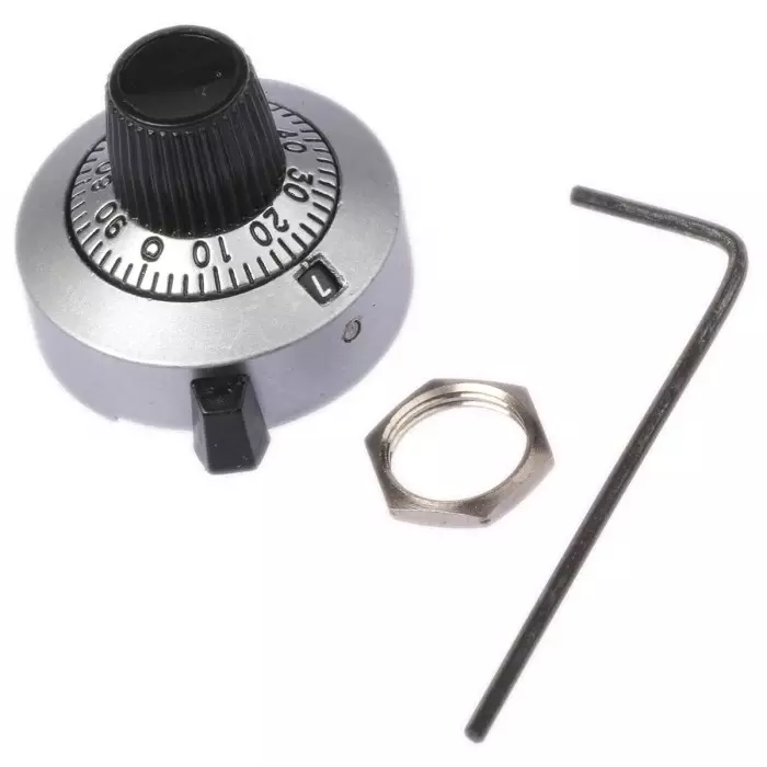 Vishay Circular Potentiometer Knob 25.4 mm Dia Black Indicator, 11A41B10