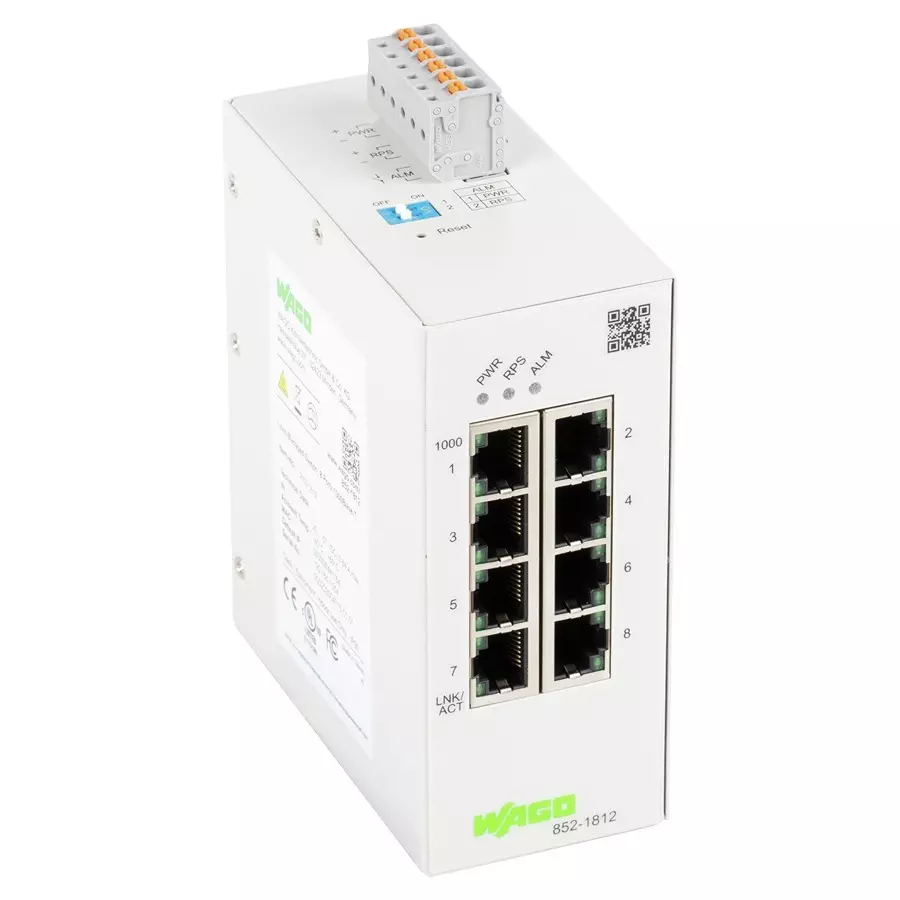 Wago ENET SWITCH, INDUS, RJ45 X 8, DIN RAIL, 852-1812