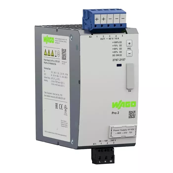 Wago POWER SUPPLY, AC-DC, 48V, 10A, 2787-2157