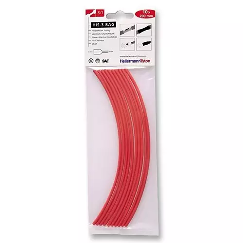 HELLERMANNTYTON Heatshrink, 3:1, 3 mm, Red, Pk10, 308-30311 (Pack of 10)