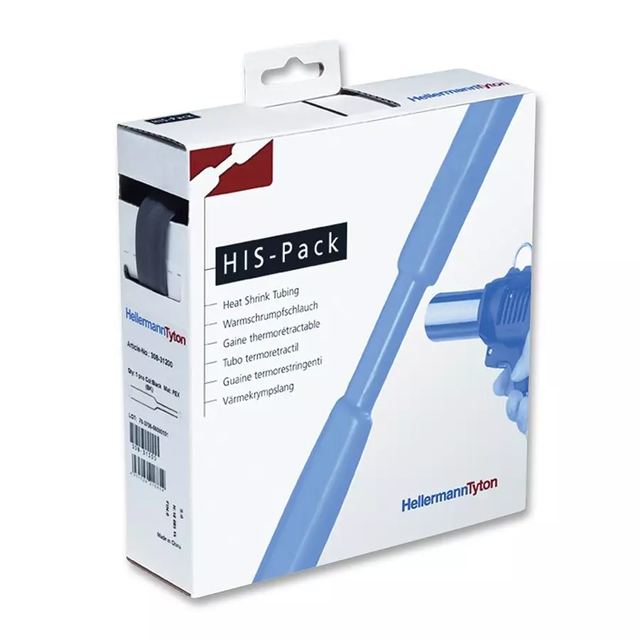HELLERMANNTYTON Shrink Tubing, His-3, 12 mm, Black, 5M, 308-31200