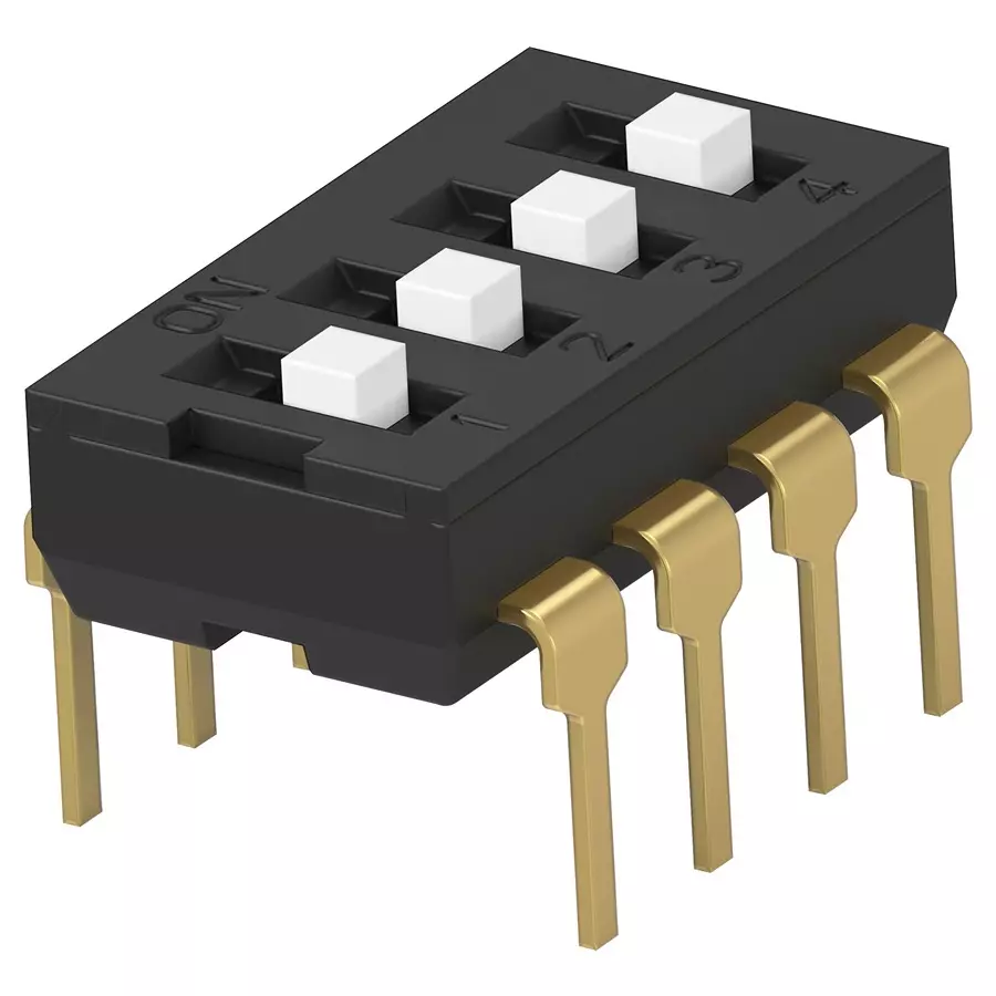 ALCOSWITCH - TE CONNECTIVITY Dip Sw, 4Ckt, Spst, 0.025A, 24Vdc, Th, ADEN04TTU04
