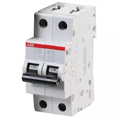 ABB Circuit Breaker, Thermal Mag, 2 Pole, S202-C50