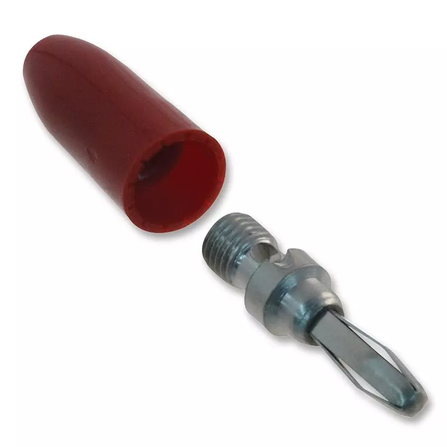 JOHNSON BANANA PLUG, 15A, SOLDERLESS, RED, 108-0302-001