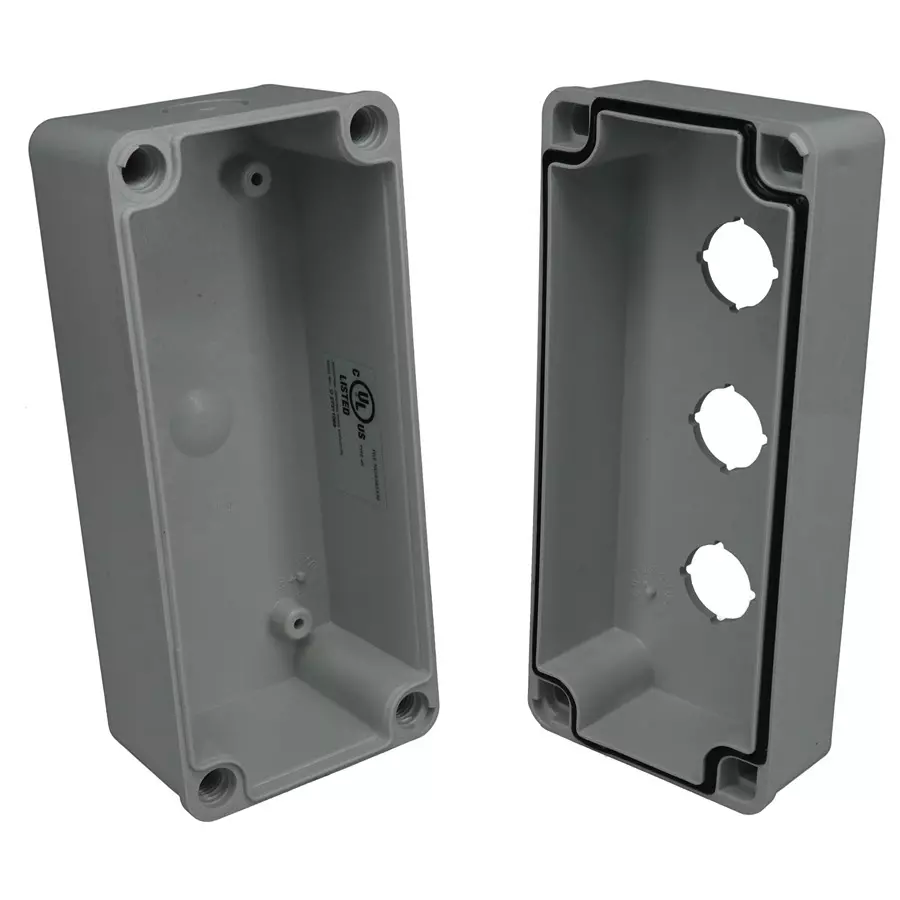 BUD INDUSTRIES PUSHBUTTON ENCLOSURE, 3HOLE, PC, PBB-11819-3